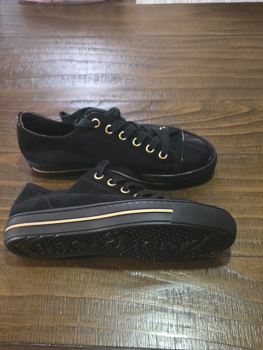 Paul Green Black Sneakers with Gold Accents
